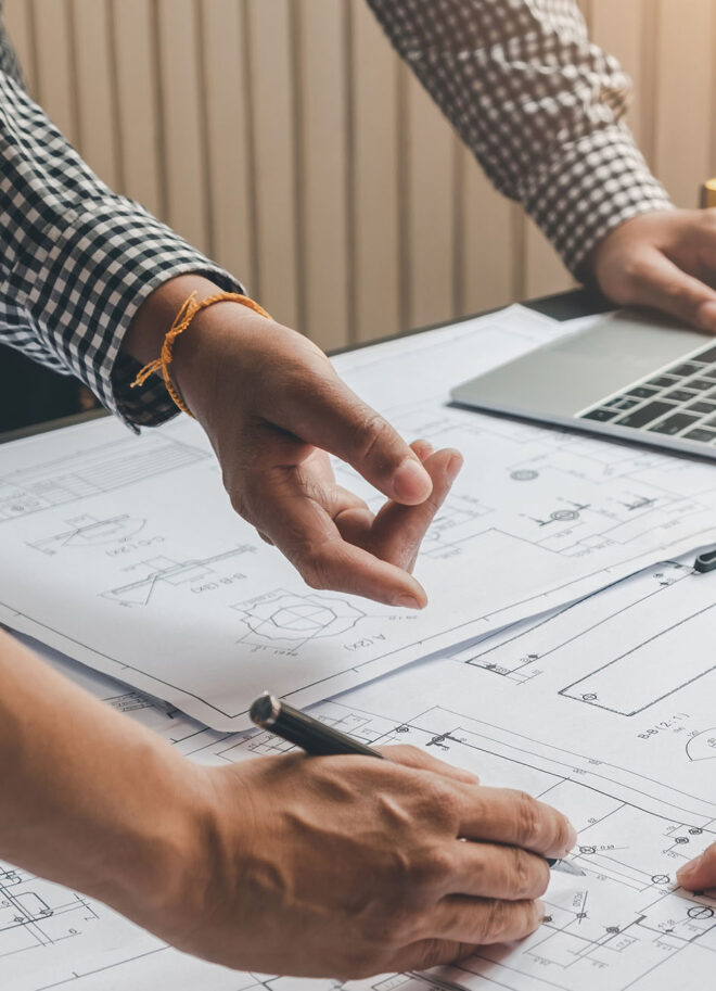 Designer reviewing interior plans